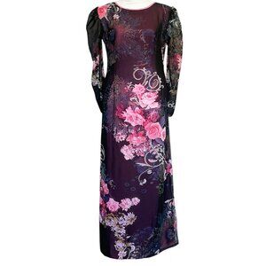 Pink Black Floral Ao Dai and Pants, Size XL